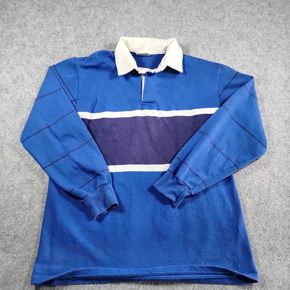 Vintage II Sport Rugby Shirt Mens M Blue Stripe Long Sleeve Made in USA Polo